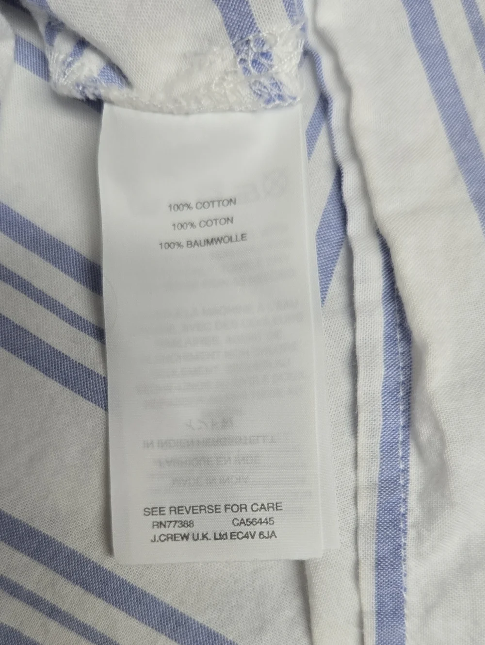 J. Crew White Blouse with Light Blue Stripes and Bell Sleeves